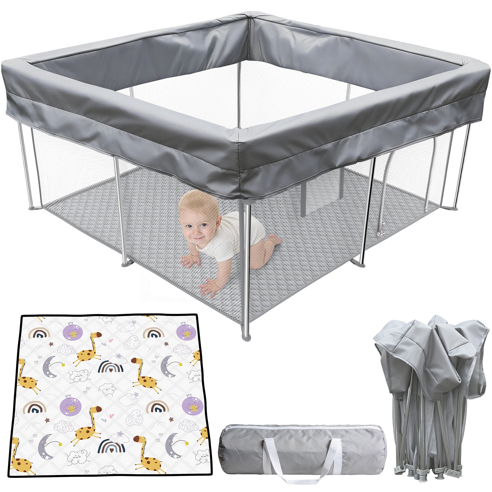 Desque Foldable Baby Playpen 47x47 Inch with Mat
