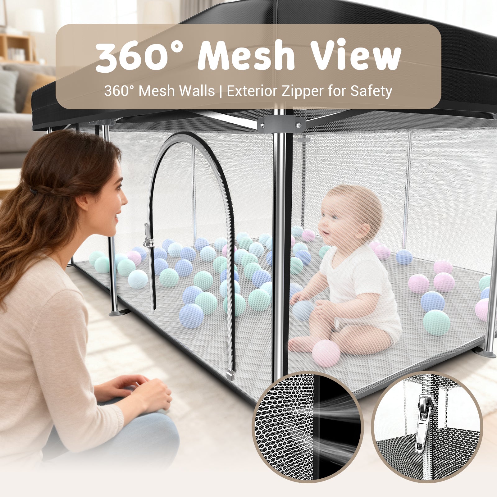 Desque Foldable Baby Playpen, 50 x 50 inches