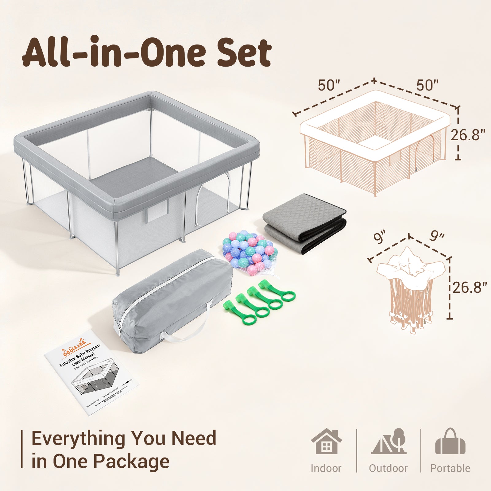 Desque Foldable Baby Playpen, 50 x 50 inches