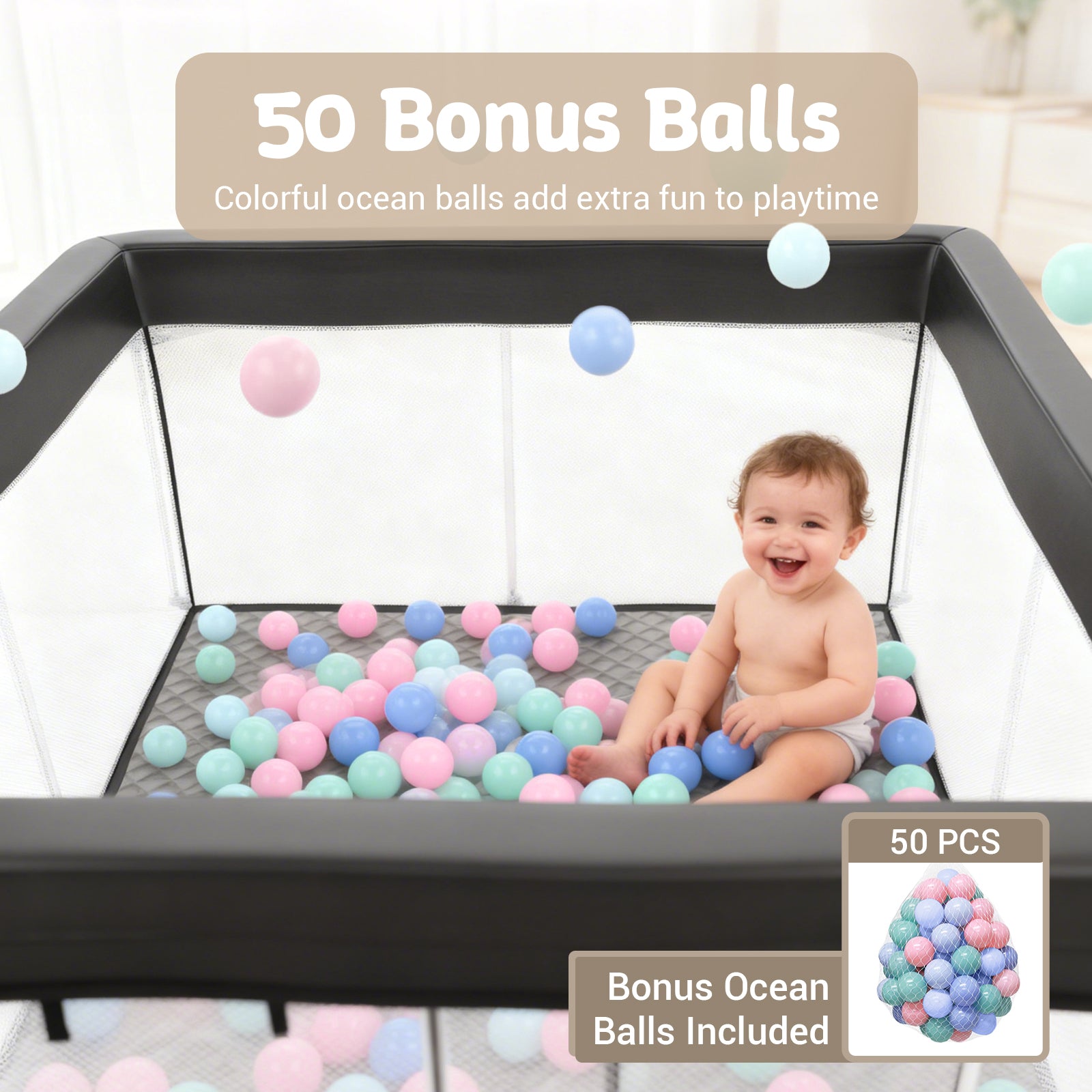 Desque Foldable Baby Playpen, 50 x 50 inches