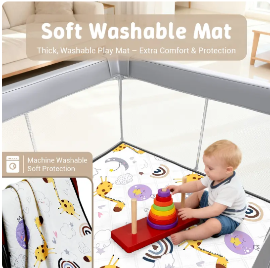 Desque Foldable Baby Playpen 47x47 Inch with Mat