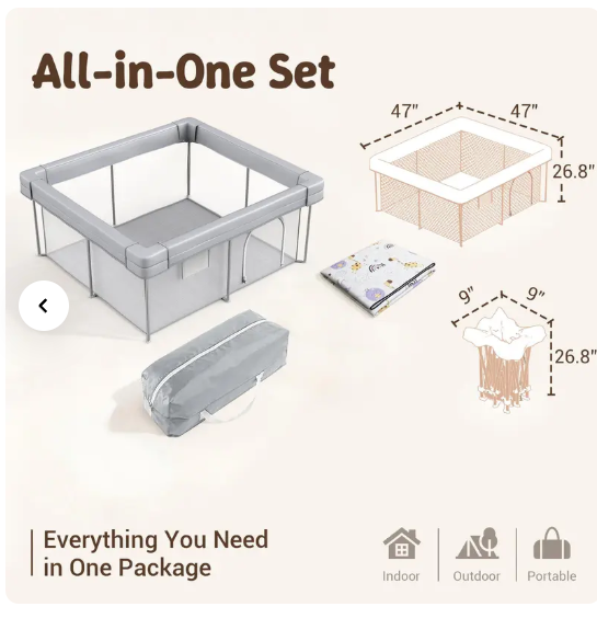 Desque Foldable Baby Playpen 47x47 Inch with Mat